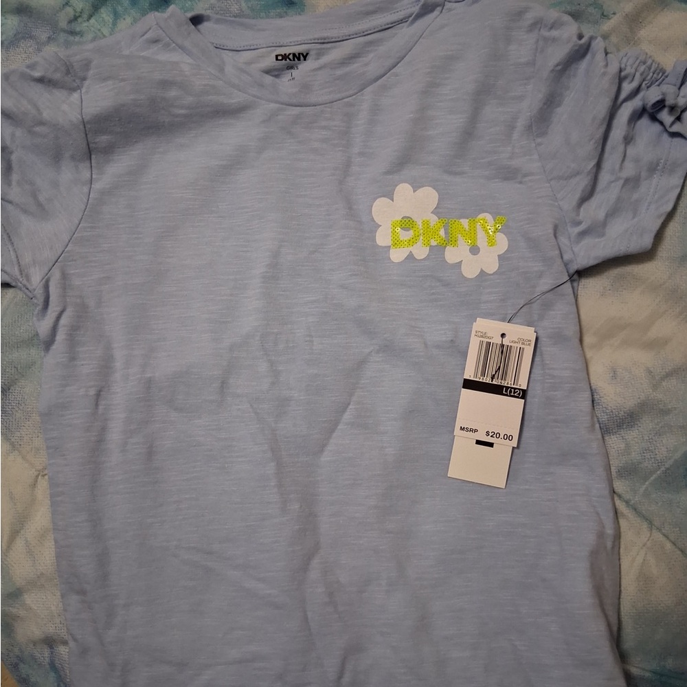 DKNY Sky Blue Kids Tee with Floral Accent
